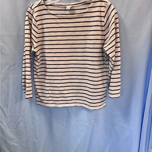 J. Crew White and Navy Striped 3/4 Sleeve Tee